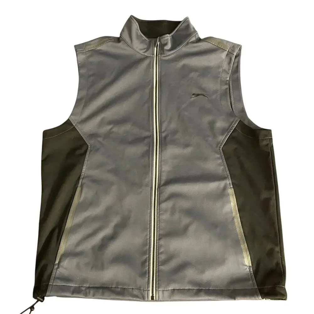 Slazenger Men's Golf Vest Large Gray Black Vented Full Zip Up Front Pockets